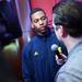 Michigan freshman Glenn Robinson III listens to a member of the media during a press conference in the Pistons locker room on Tuesday, March 20, 2013 at the Palace in Auburn Hills.  Melanie Maxwell I AnnArbor.com